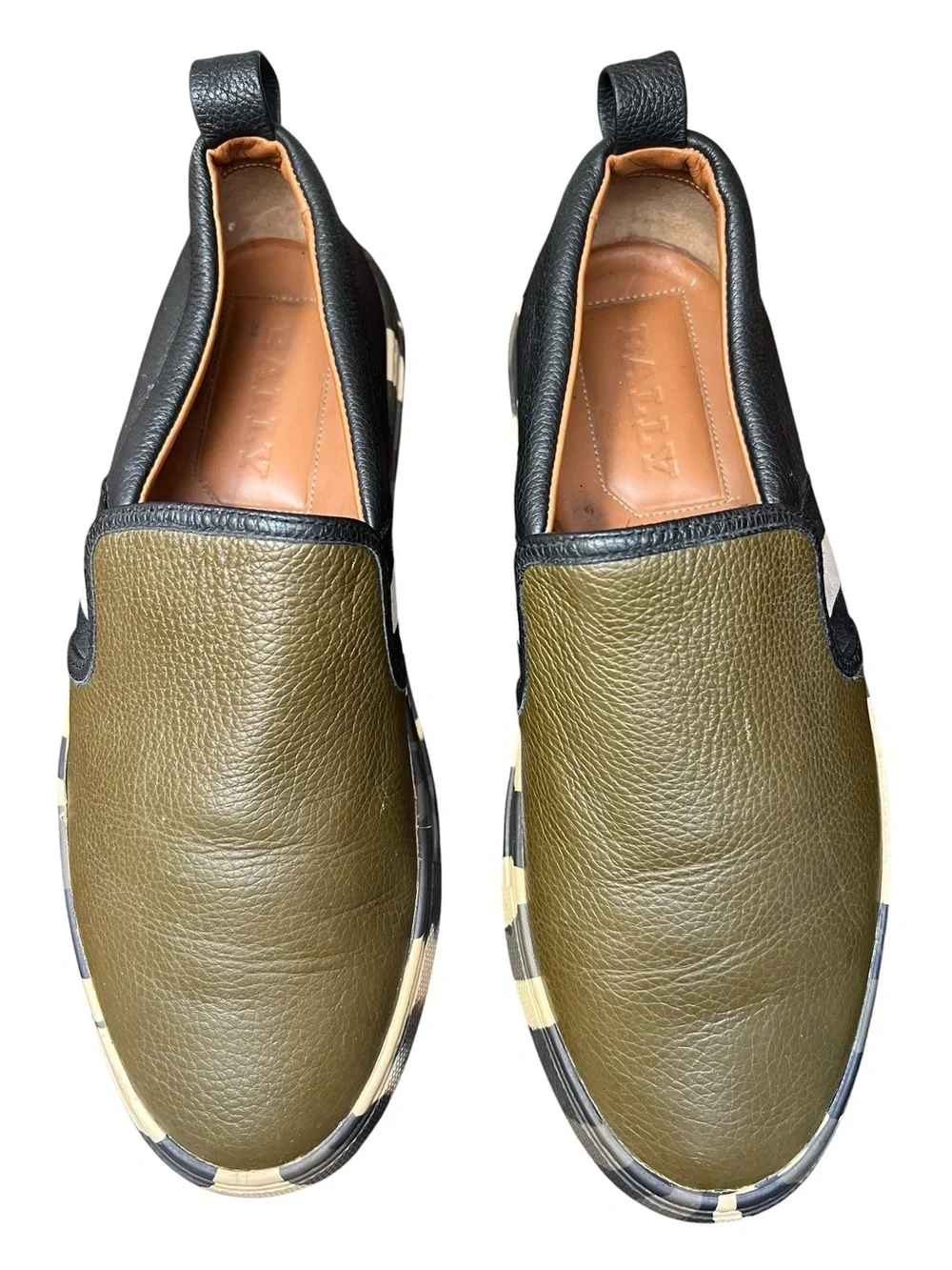 Bally Herald T8D Men’s 8D Leather Slip On Sneakers Olive Green Black Camouflage